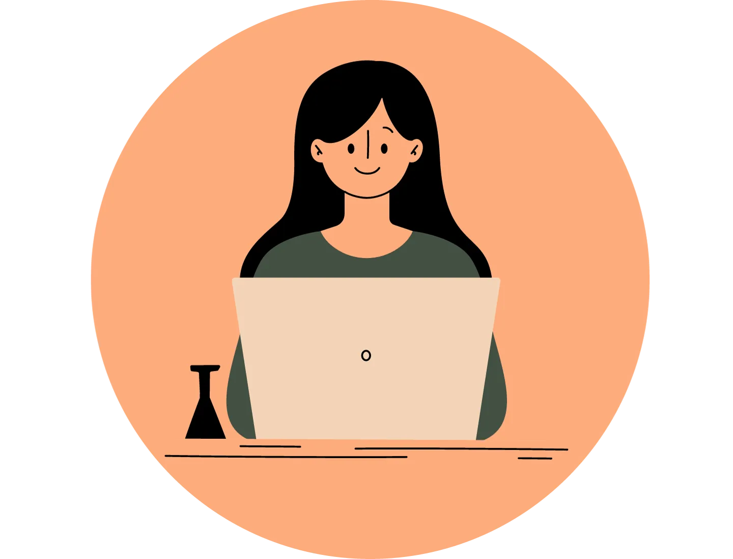Animated image of a lady on a computer